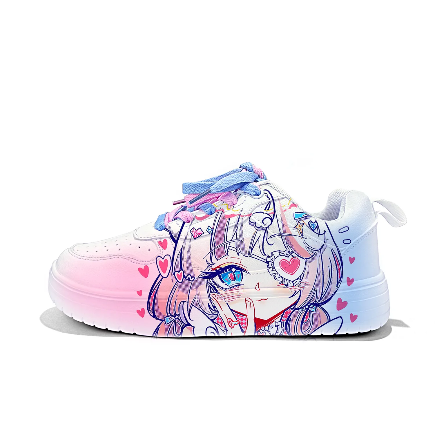 Кроссовки для скейтбординга из искусственной кожи унисекс ZUOLENGCHAN, White Pink Blue-Anime Lolita-ZLA2054D-FL1