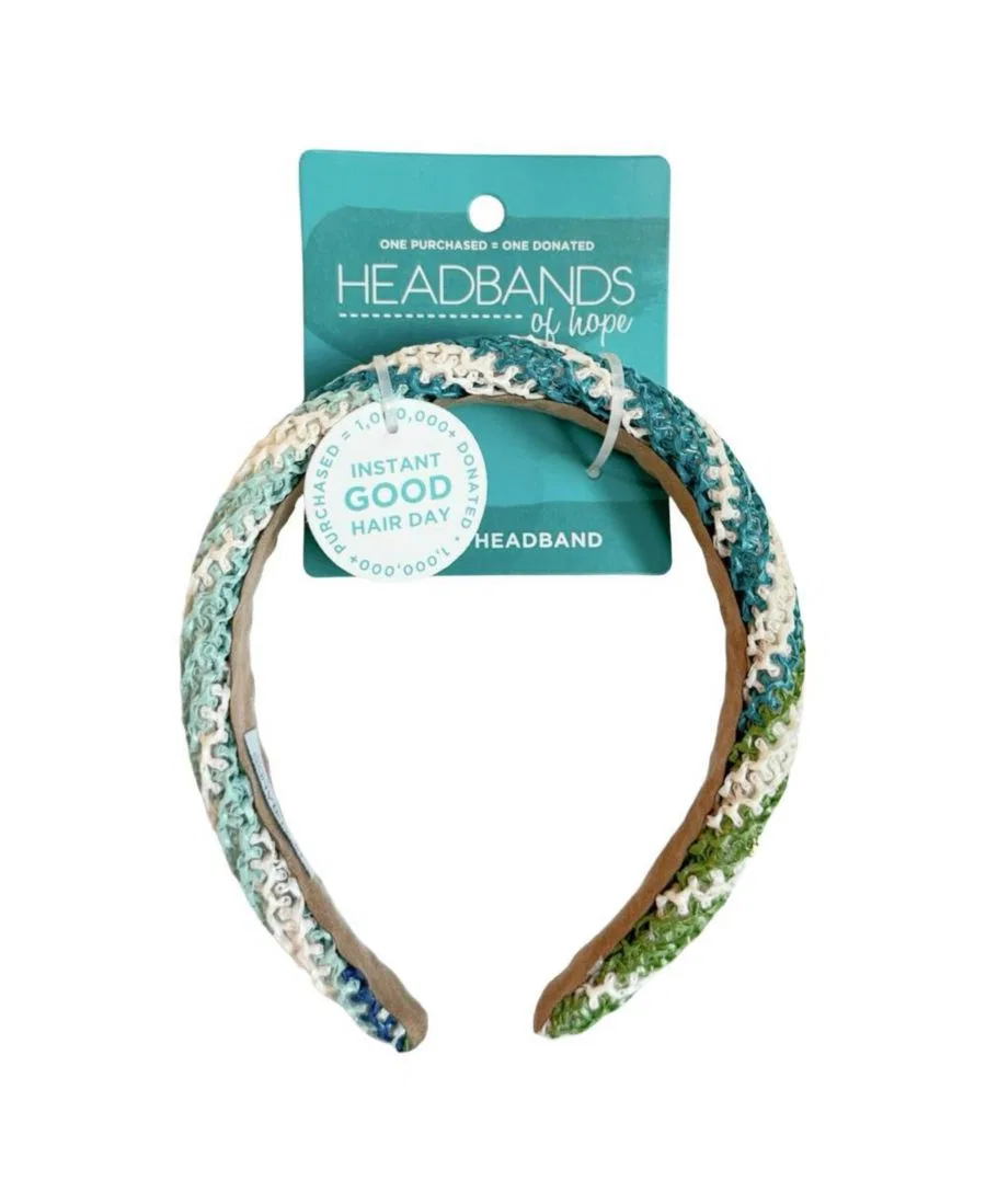 Классическая женская мягкая плетеная повязка на голову из рафии Headbands Of Hope, зеленый/синий — фото 3