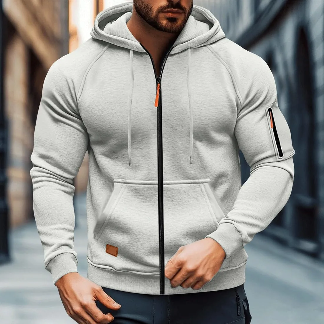 Толстовка с капюшоном Tactical для мужчин, Plus Size, с карманами и молнией — фото 3