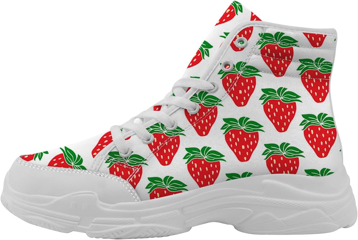 

Женские высокие кеды на шнуровке Strawberry из ткани, подарок для нее Quorax, белый/красный/зеленый