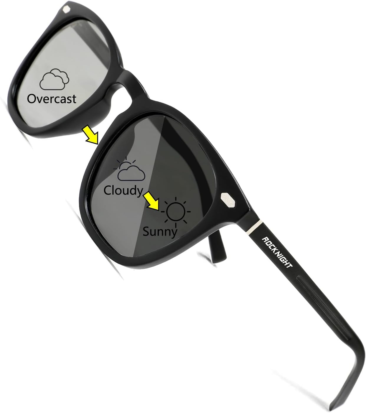 

Поляризованные солнцезащитные очки для вождения ROCKNIGHT с защитой UV400, легкая оправа из алюминия и магния, для активного отдыха и повседневной носки, Black Frame/Photochromic Lens(not Mirrored)