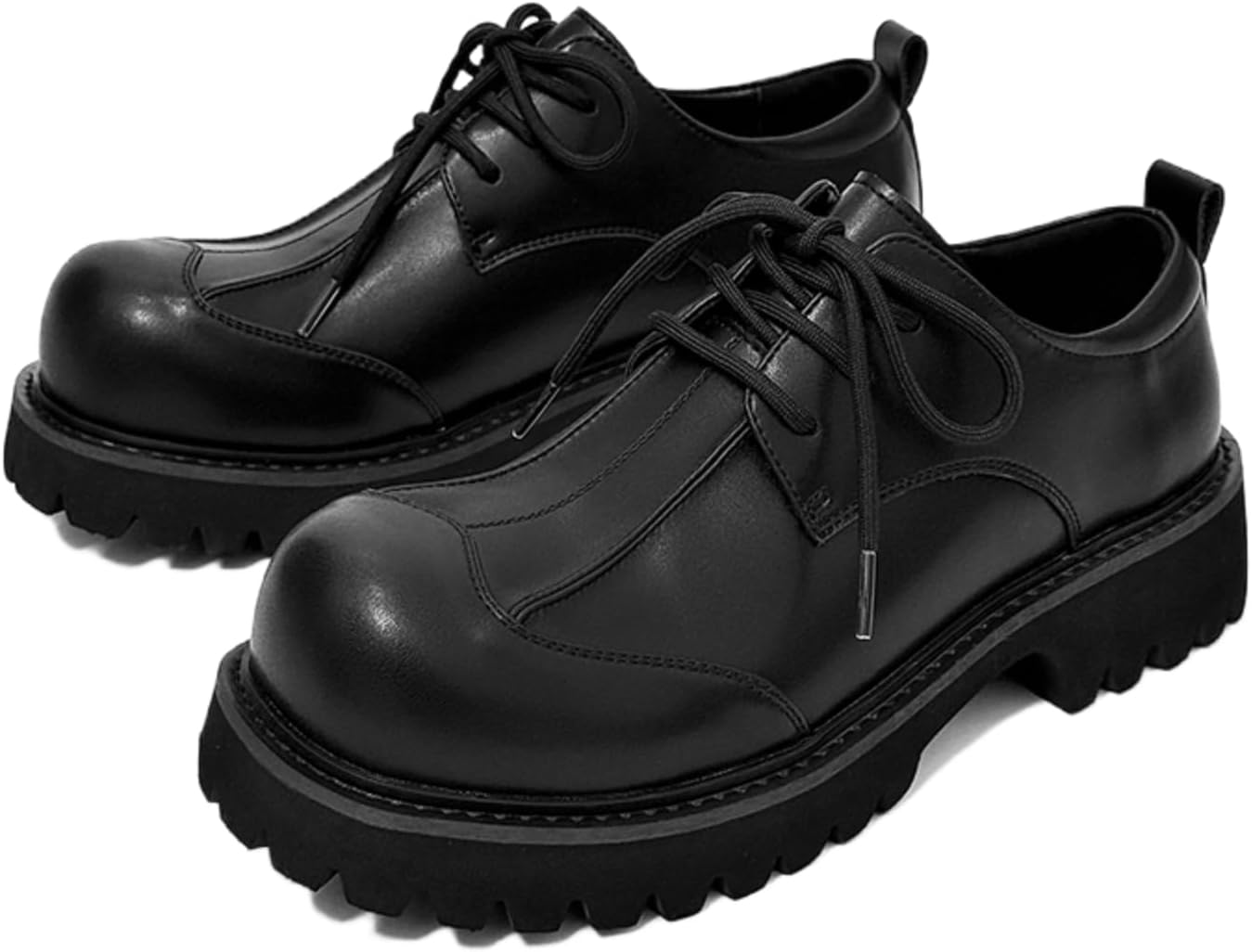 Мужские туфли Oxfords на платформе из натуральной кожи, черного цвета, с модным круглым носком, шнуровкой, массивным каблуком, комфортные, с увеличением роста, с нескользящей подошвой для прогулок, работы в офисе, свадеб и повседневной носки Yrz...