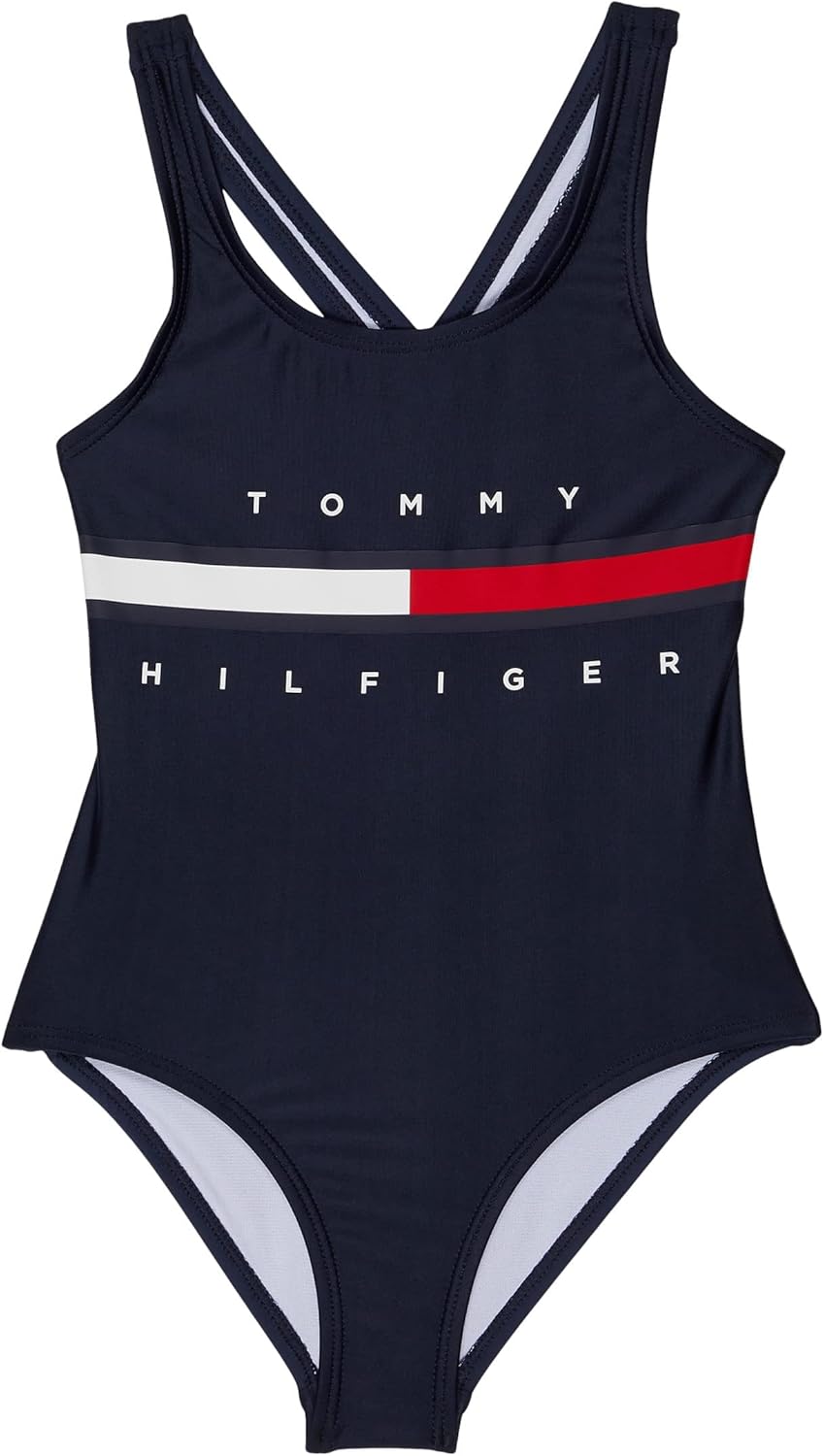 

Слитный купальник Tommy Hilfiger для девочек с защитой от солнца UPF 50+, быстросохнущий, Navy Blazer Classic