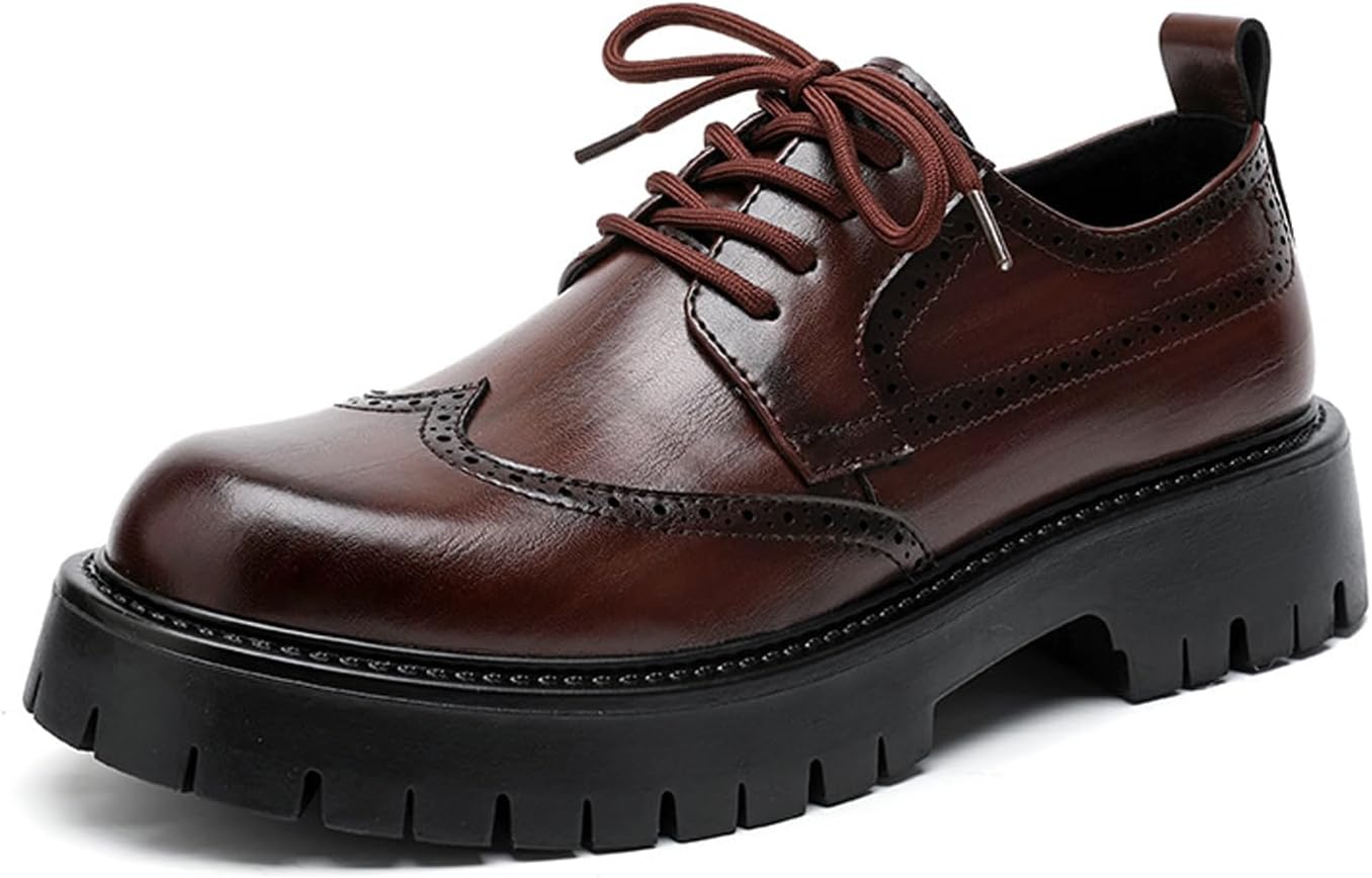 

Ретро броги с отделкой Вингтип, оксфордские туфли для мужчин, платформа с протекторной подошвой, нескользящий массивный каблук, комфортные деловые классические оксфорды и дерби для выпускного, свадьбы, работы и офиса Fifilapin, коричневый