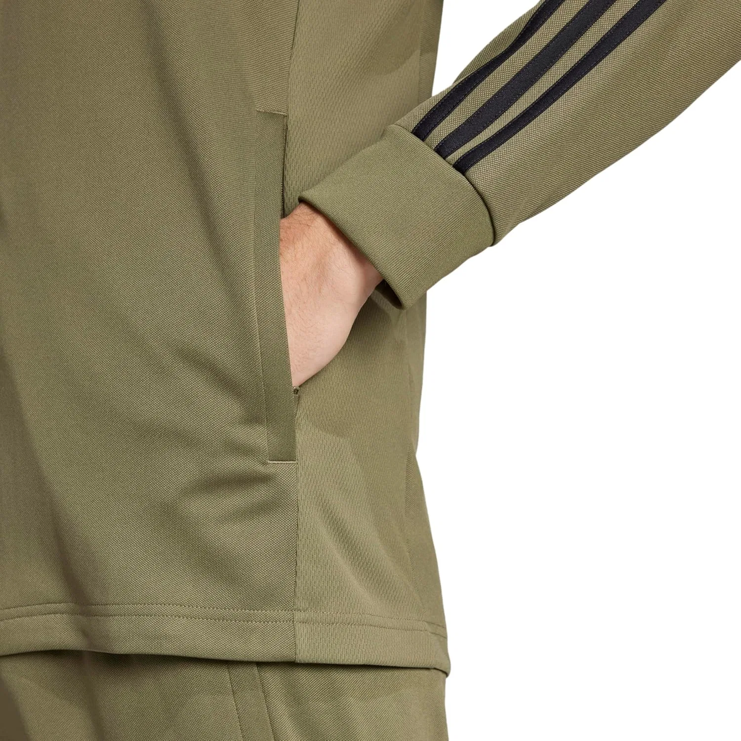 Мужская куртка Sereno Cut 3-Stripes Slim Track Jacket, adidas, оливково-серый/черный — фото 3