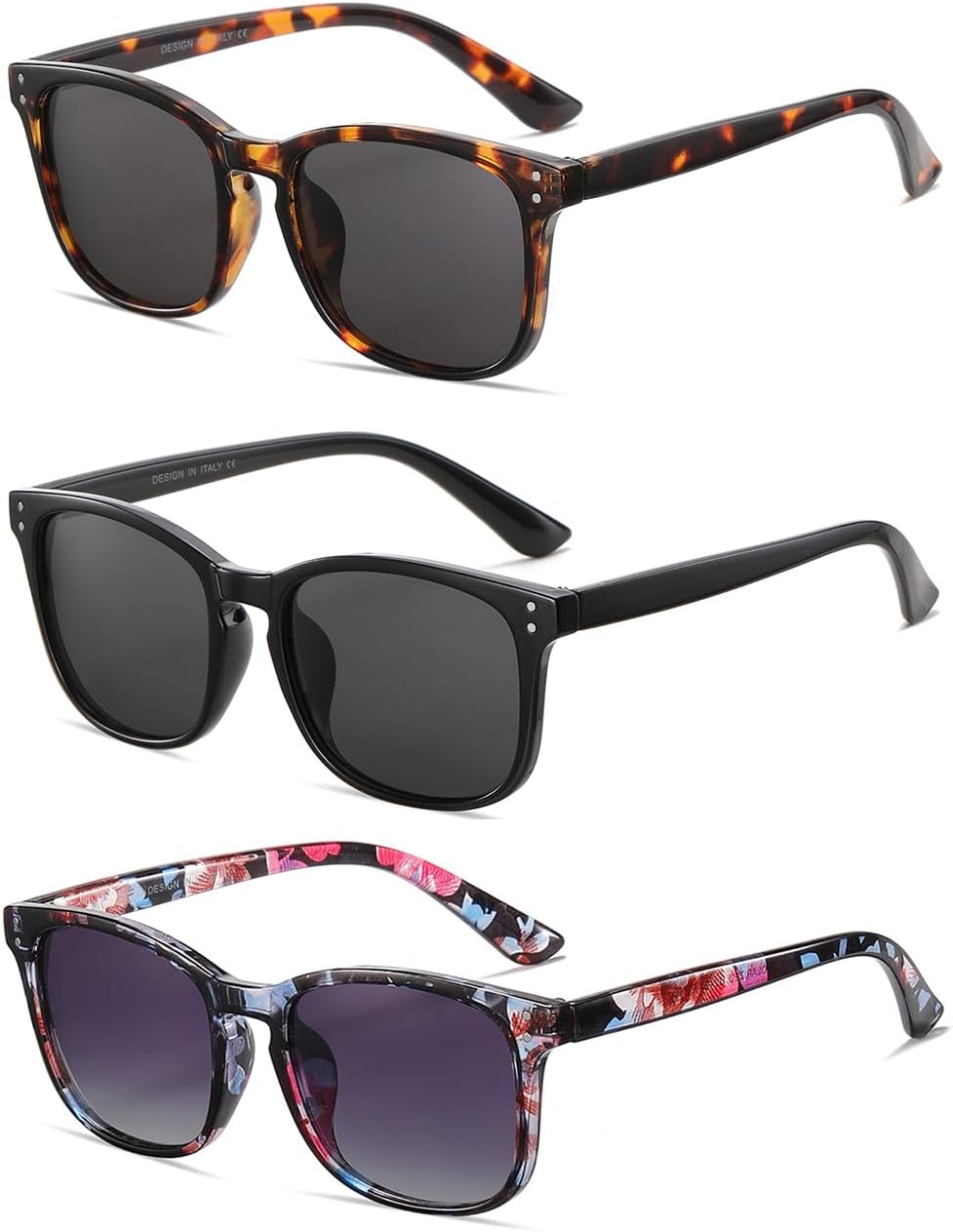 

Поляризованные солнцезащитные очки для женщин в классическом ретро-стиле с модным дизайном, защита от УФ-излучения UV 400 (3 шт.) NCLLCE, B3 Tortoise Grey+black Grey+flower/Grey Gradient(3 Pack)