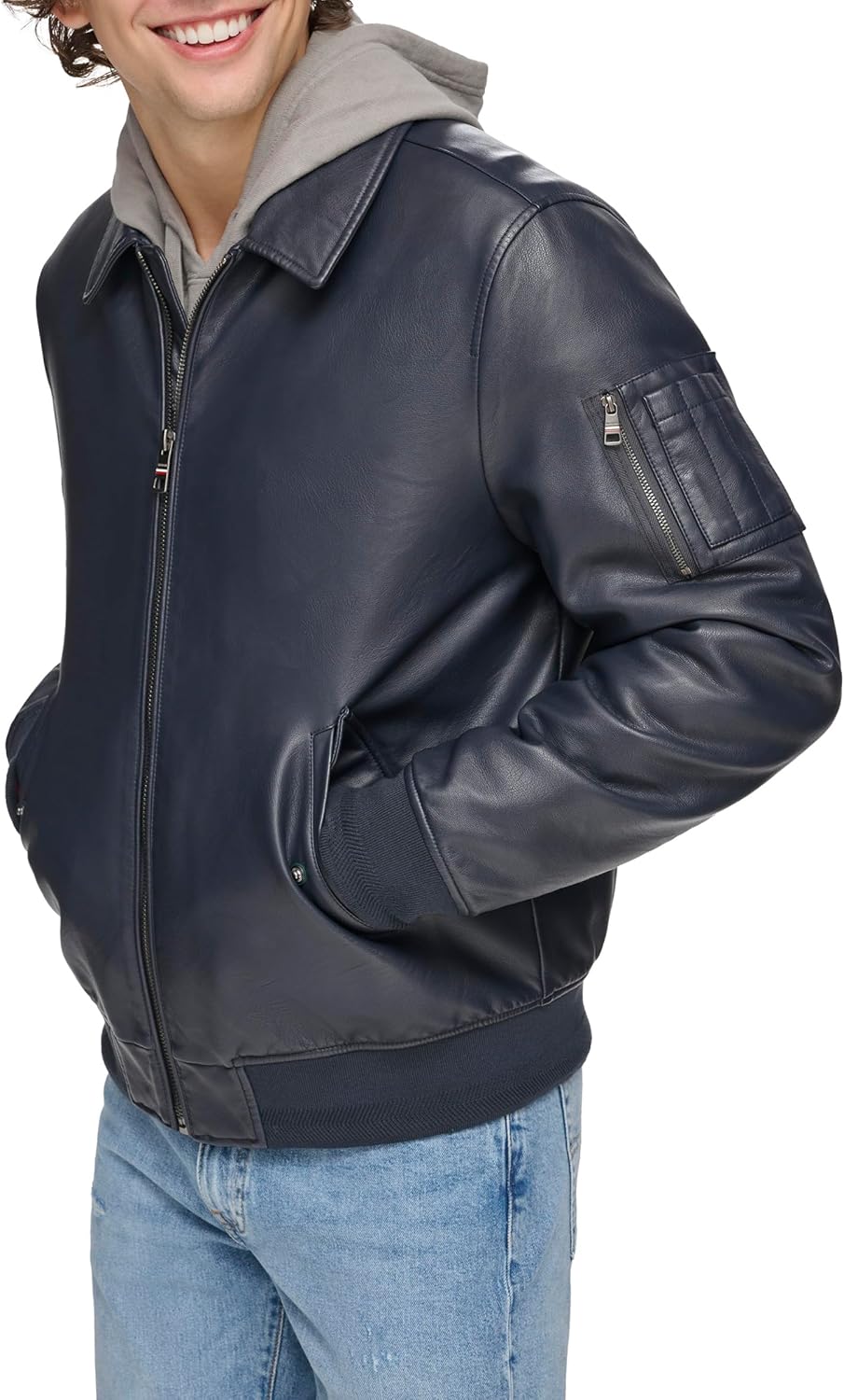 

Мужская куртка-бомбер из искусственной кожи Tommy Hilfiger, Navy Laydown Collar