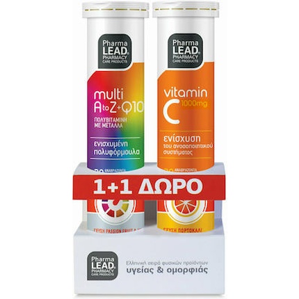 

Мультивитамины Q10 от A до Z со вкусом манго и маракуйи - 20 шипучих таблеток, витамин C 1000 мг - 20 шипучих таблеток Pharmalead