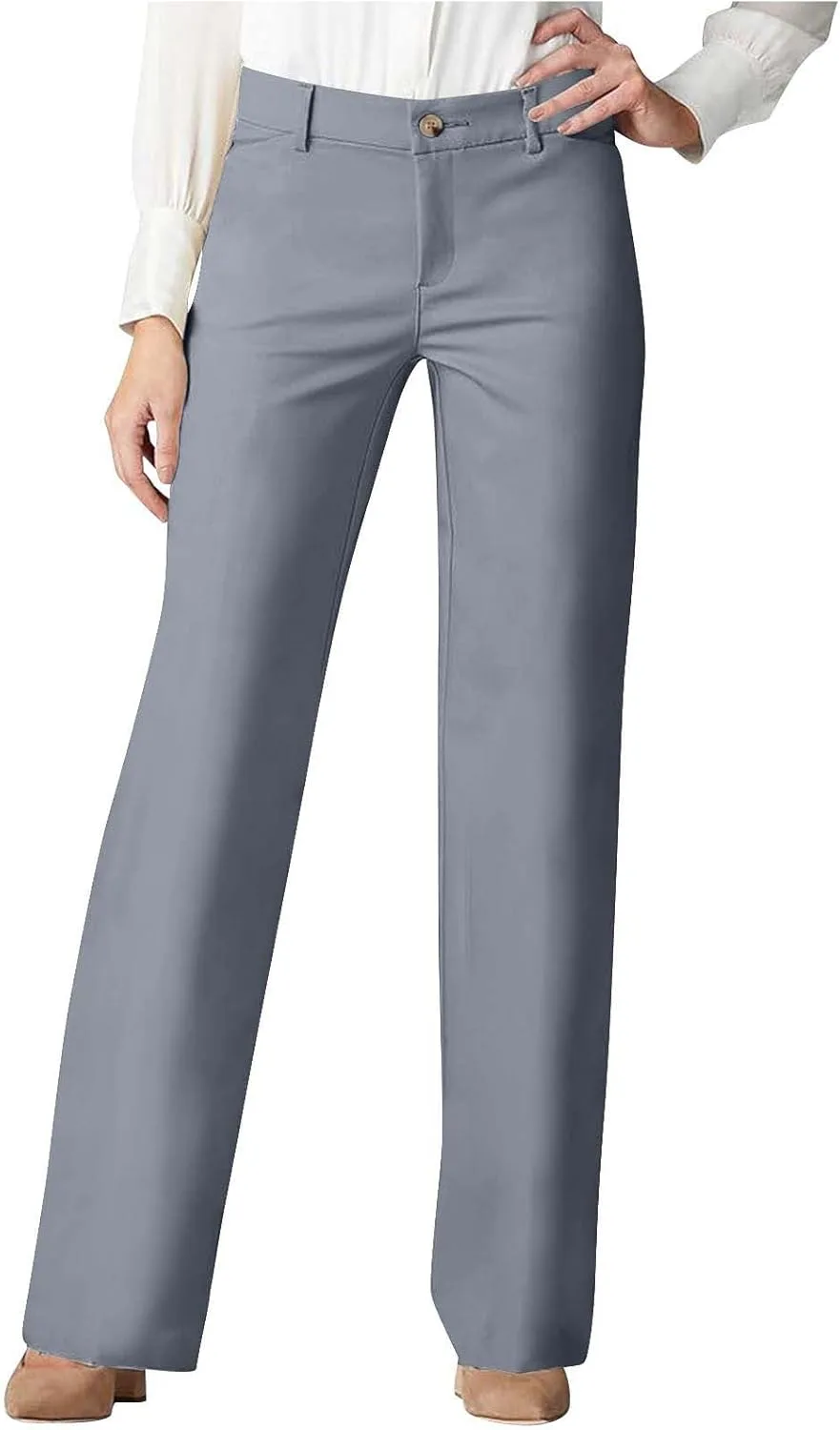 Широкие брюки для женщин Mid Rise модные однотонные прямые брюки Casual для работы и отпуска Fashion 2025 Generic, серебряный