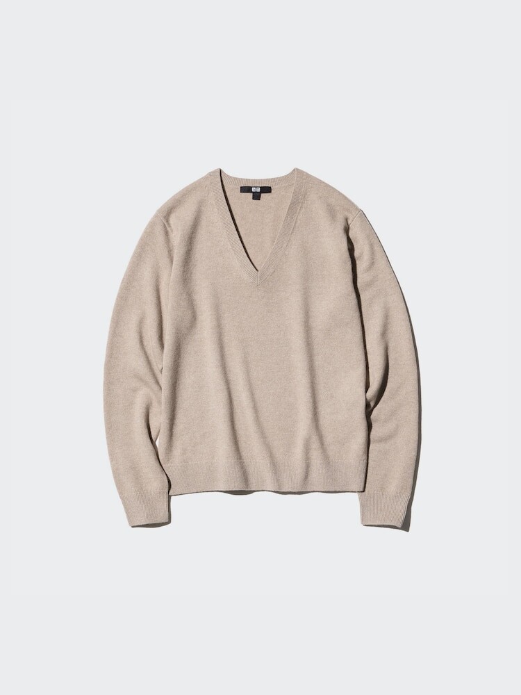 Джемпер с V-образным вырезом из 100% кашемира Uniqlo, цвет 03 серый — фото 4