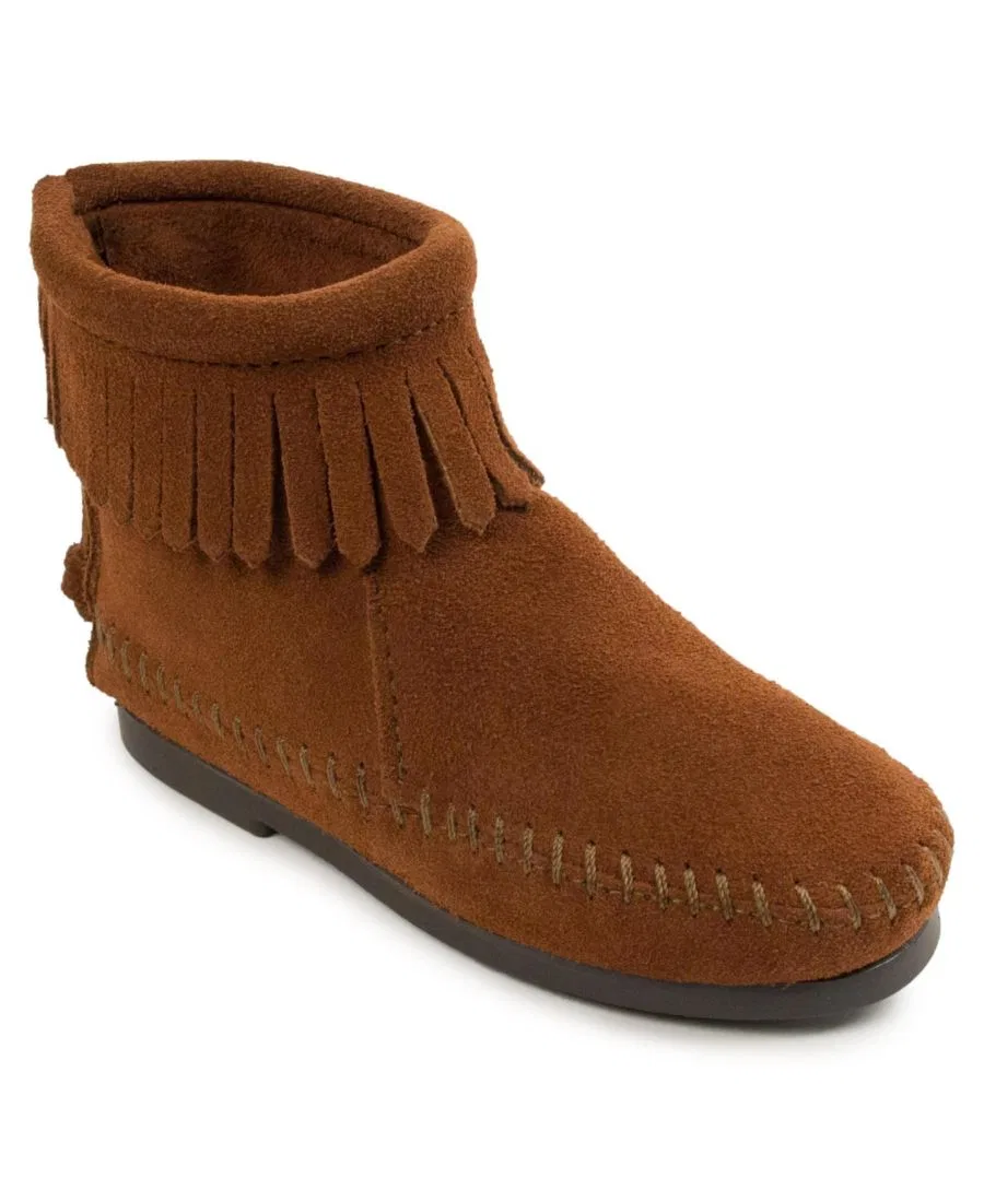 Детские замшевые сапоги на молнии сзади для девочек Minnetonka, коричневый