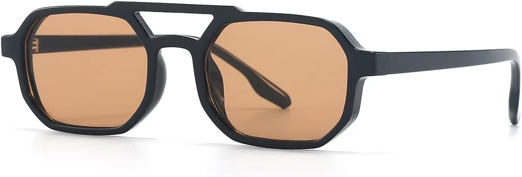 

Винтажные солнцезащитные очки с двойной перемычкой, квадратной формы, для женщин и мужчин, с прозрачными линзами цвета океана, заклепками, защитой от УФ-излучения UV400 UATXTAU, Black Brown