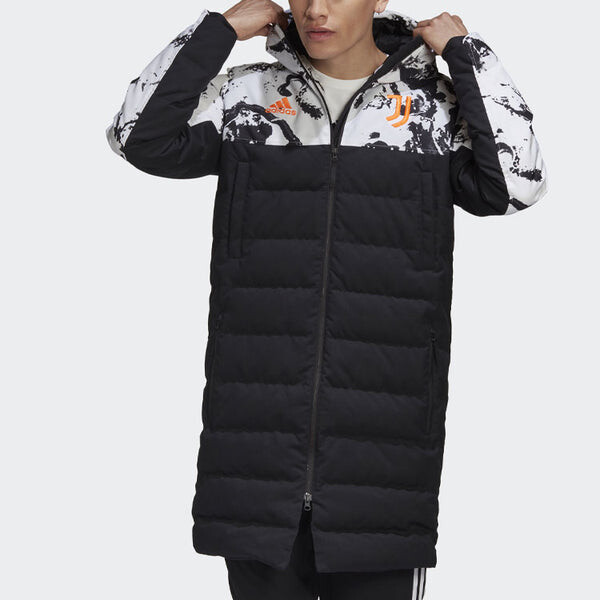 Пуховик adidas Juve Ssp Dwcoat Juventus Colorblock Soccer/Football mid-length Sports hooded down Jacket Black, черный — фото 4