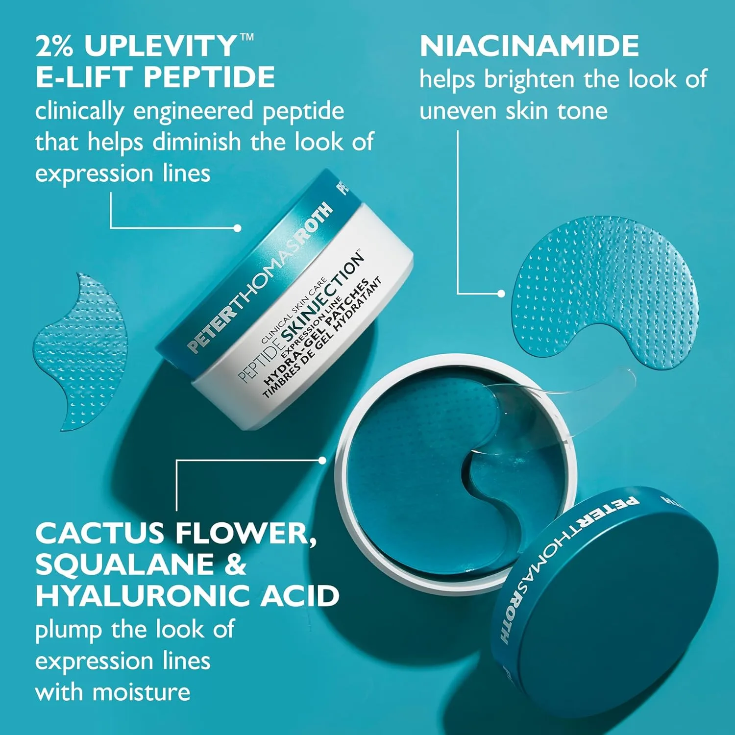 Peter Thomas Roth | Пептидные патчи Skinjection Expression Line Hydra-Gel | Разглаживающие пептидные маски для глаз от мелких морщин 60 шт. (1 шт.) — фото 4