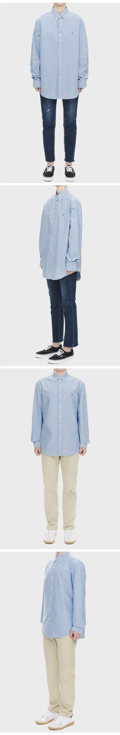 Мужская оксфордская рубашка Custom Fit, синяя, от Polo Ralph Lauren — фото 4