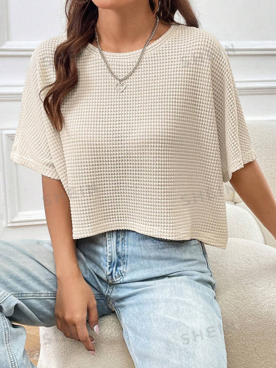 

Футболка укороченная Shein Ezwear с рукавами, абрикосовый