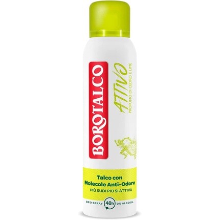 

Borotalco Yellow Active Spray Формула дезодоранта без спирта и талька с молекулами, препятствующими запаху, эффективность 48 часов, аромат кедра и лайма, 150 мл Italian Gourmet E.R