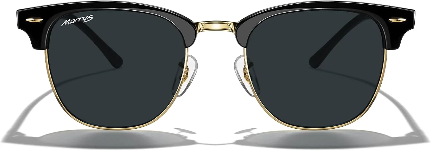 

Классические квадратные поляризованные солнцезащитные очки MERRY'S в полуободковой оправе для мужчин и женщин, модель S6016, Black Frame/Gold Bridge/Black Lens
