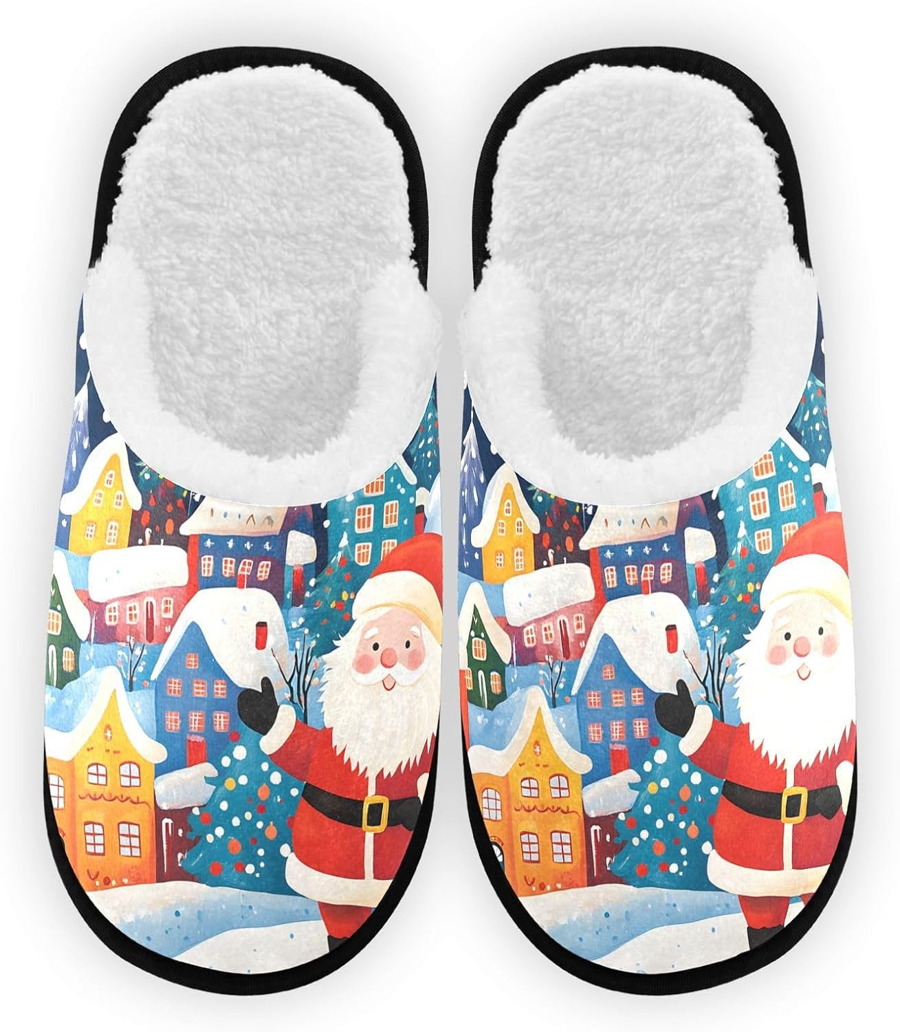 

Рождественские плюшевые тапочки FENOCHE в виде домов с Санта-Клаусом для женщин и мужчин, теплые и комфортные, для дома, путешествий, спа, с противоскользящей подошвой, Multicolor