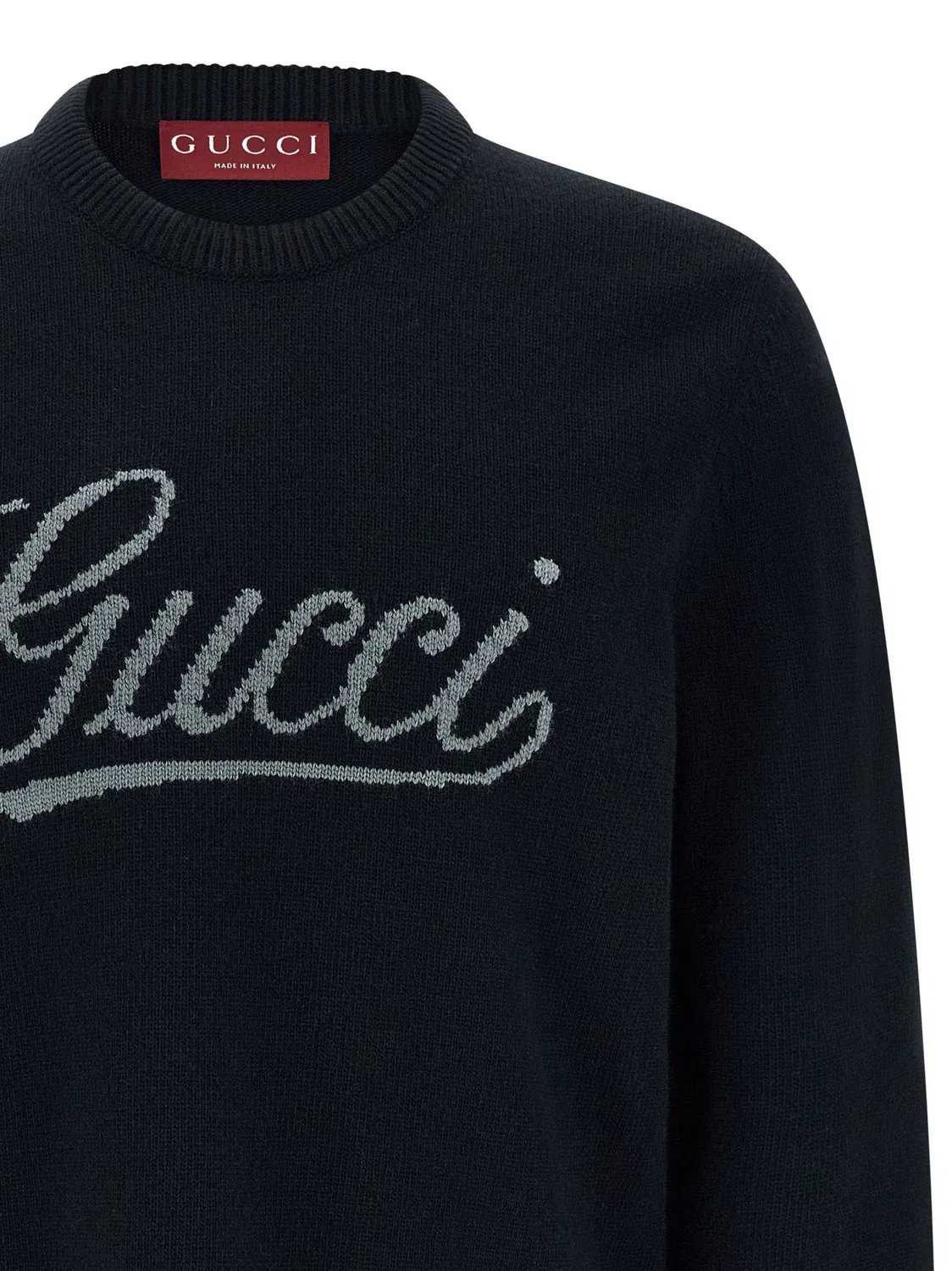 Свитер с интарсией и логотипом GUCCI, синий — фото 3