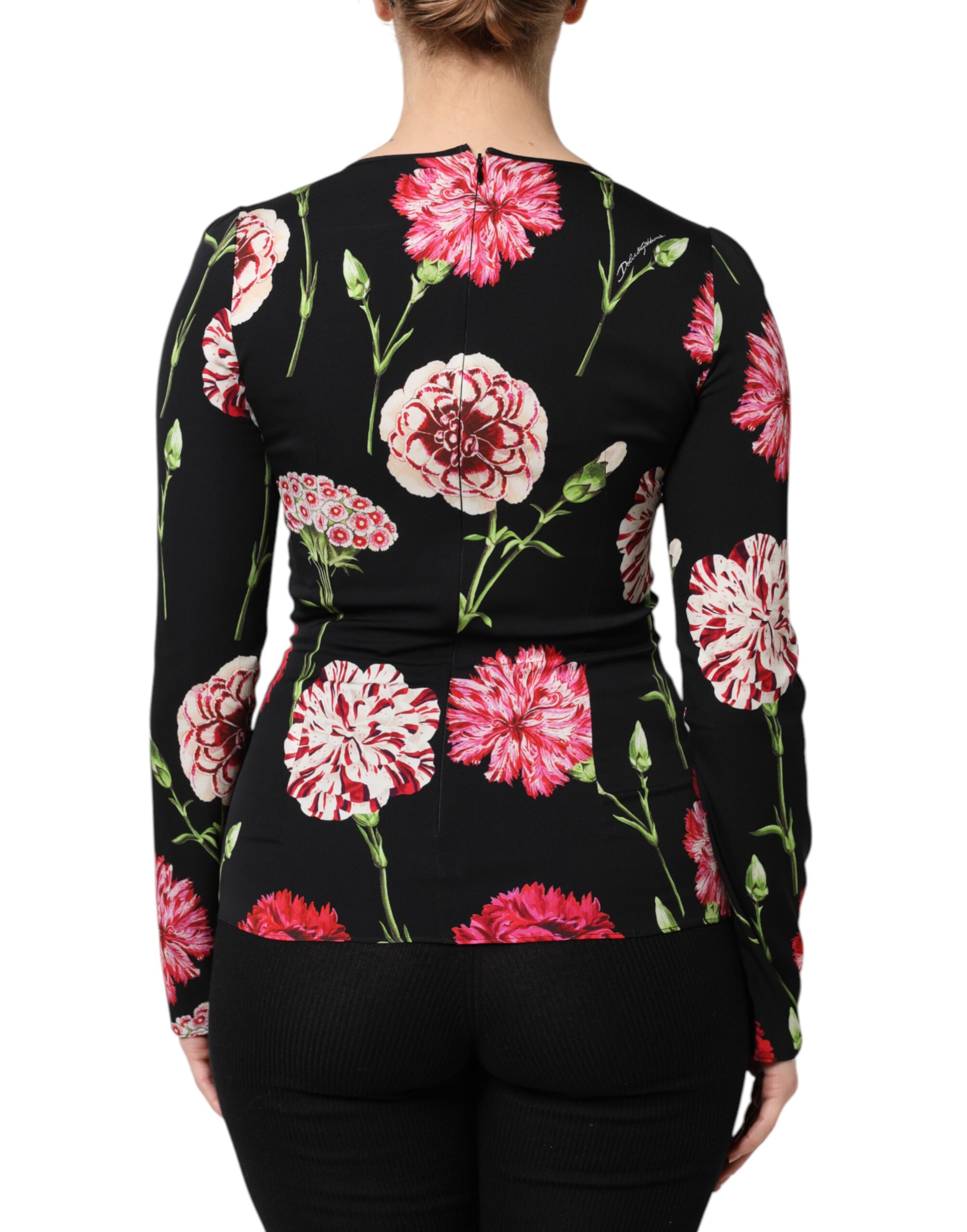 Черная цветочная женская блузка с длинным рукавом Dolce & Gabbana — фото 3