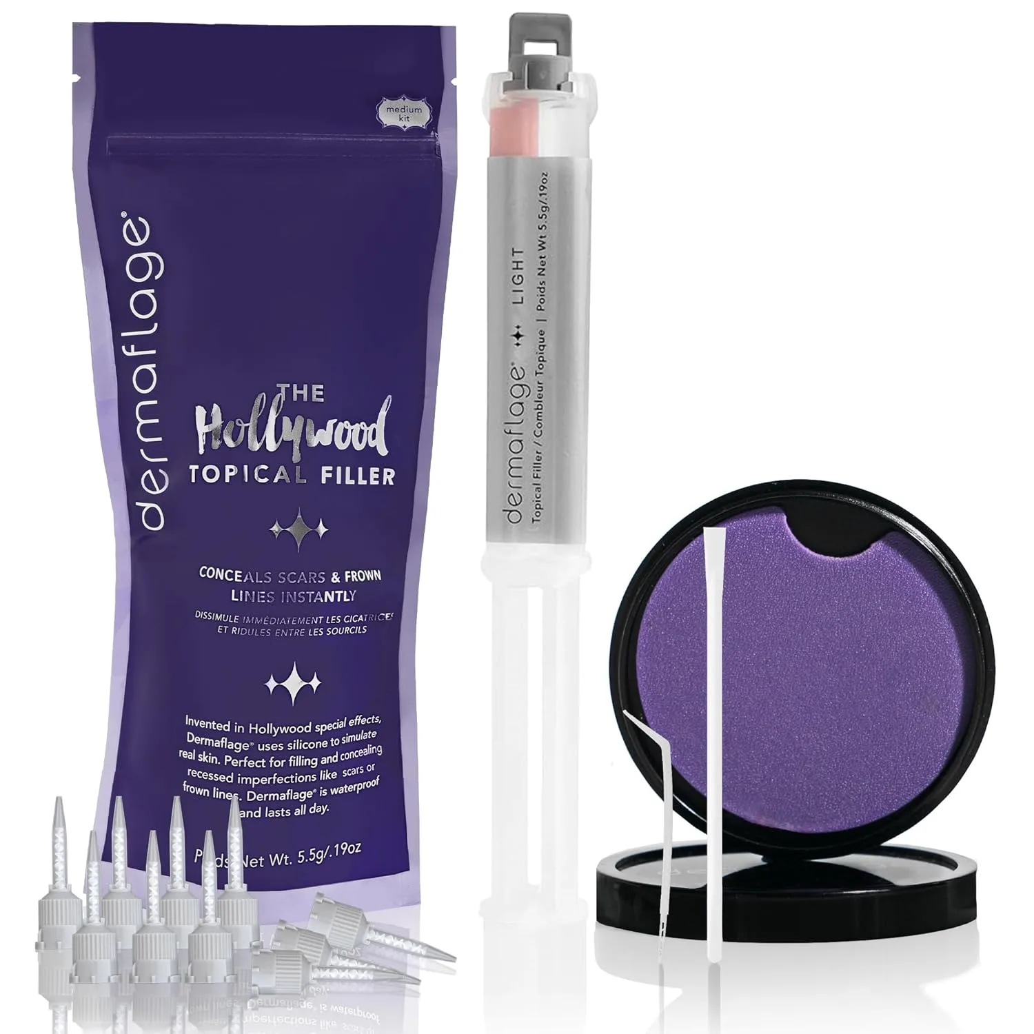 Набор для заполнения рубцов Dermaflage - легкий - для маскировки глубоких рубцов и водостойкий консилер для рубцов от акне, морщин и рубцов типа «ледяной иглы», запас на 1 месяц., Light