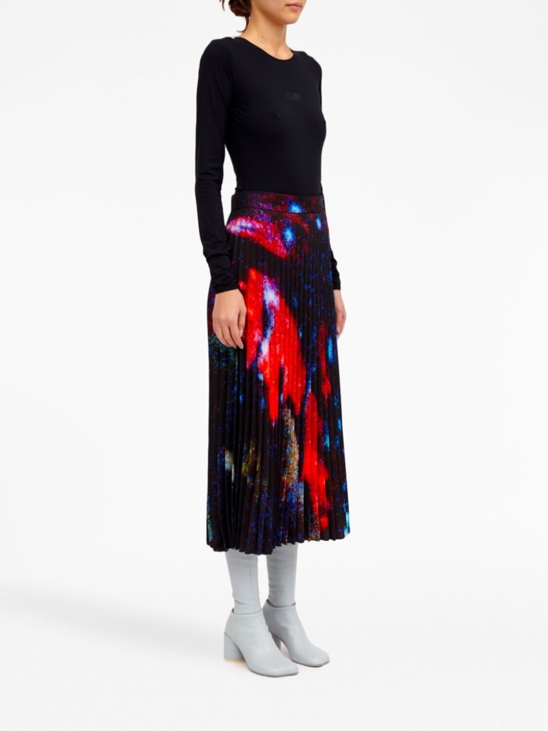 MM6 Maison Margiela плиссированная юбка с абстрактным принтом, черный — фото 3