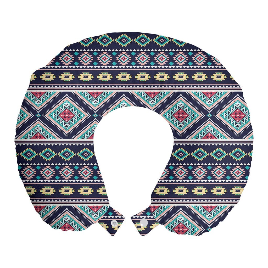 

ABAKUHAUS Aztec Travel Подушка для шеи, фольклорное геометрическое искусство, пенопластовые дорожные принадлежности для самолета и автомобиля, 30x30 см, темно-синий разноцветный
