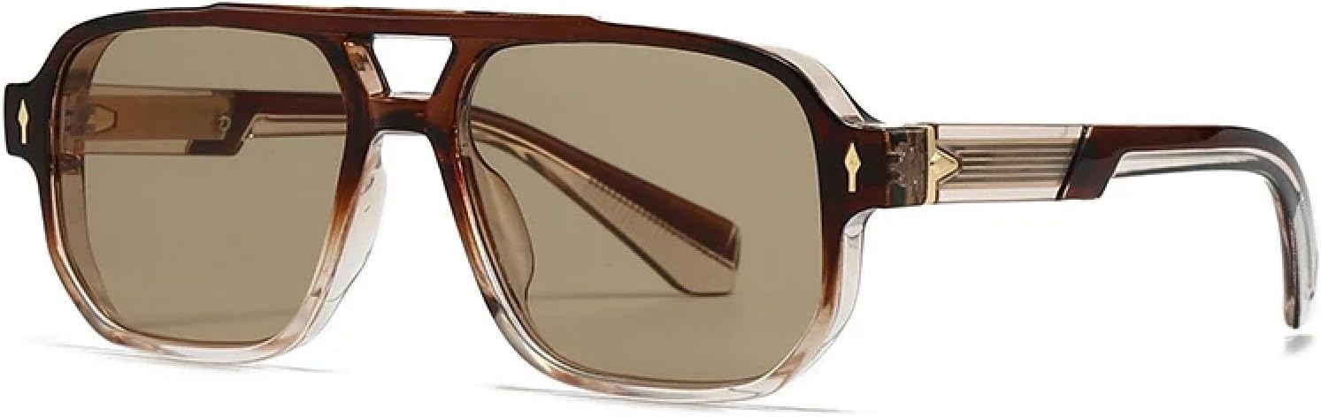 

Мужские солнцезащитные очки в стиле ретро с двойной перемычкой, модные заклепки, двухцветные женские солнцезащитные очки класса люкс с градиентным затемнением, защита от УФ-излучения UV400 TKKTLLT, Brown Champagne Tea