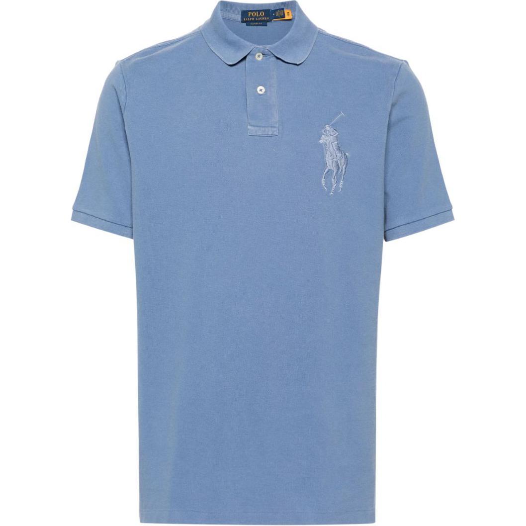 Поло с вышитым пони и короткими рукавами Polo Ralph Lauren, синий — фото 3