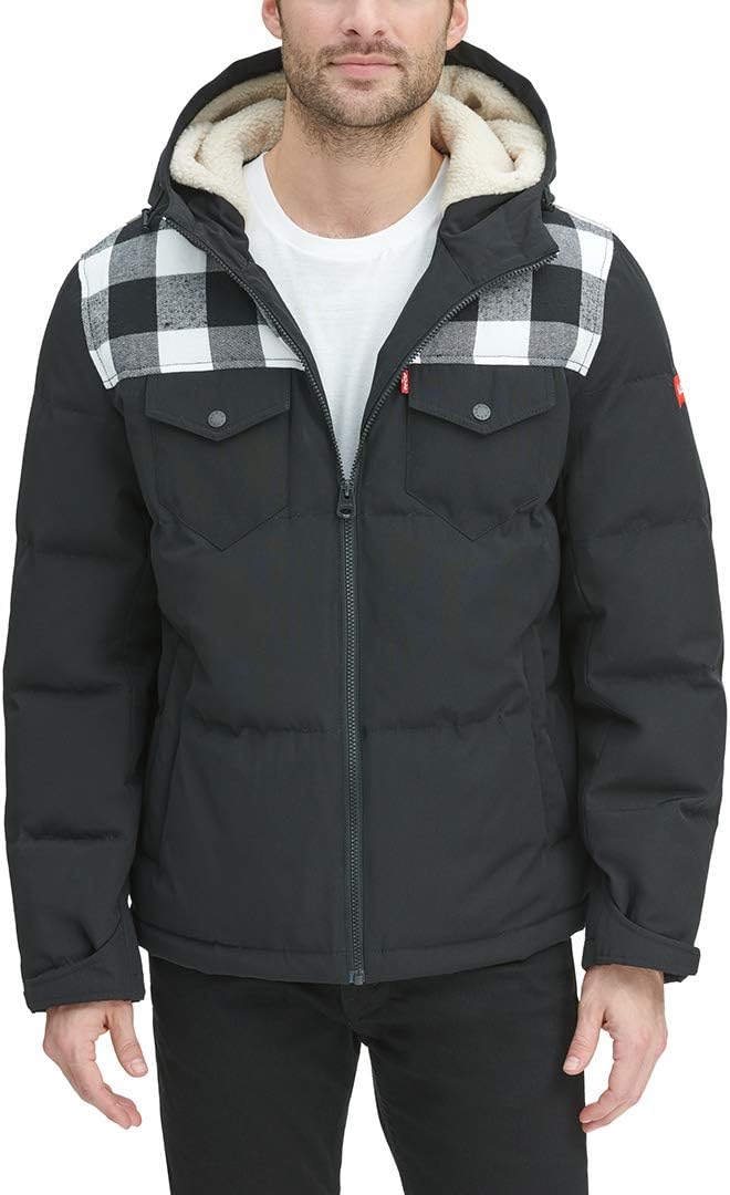 

Мужская куртка-пуховик Levi's Performance с капюшоном (стандартные размеры, большие размеры и размеры для высоких), White Plaid/Black