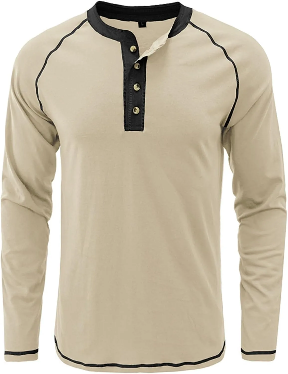 Мужская классическая блуза Casual Button Down Long Sleeve Henley Shirts Round Neck Solid Color — фото 3