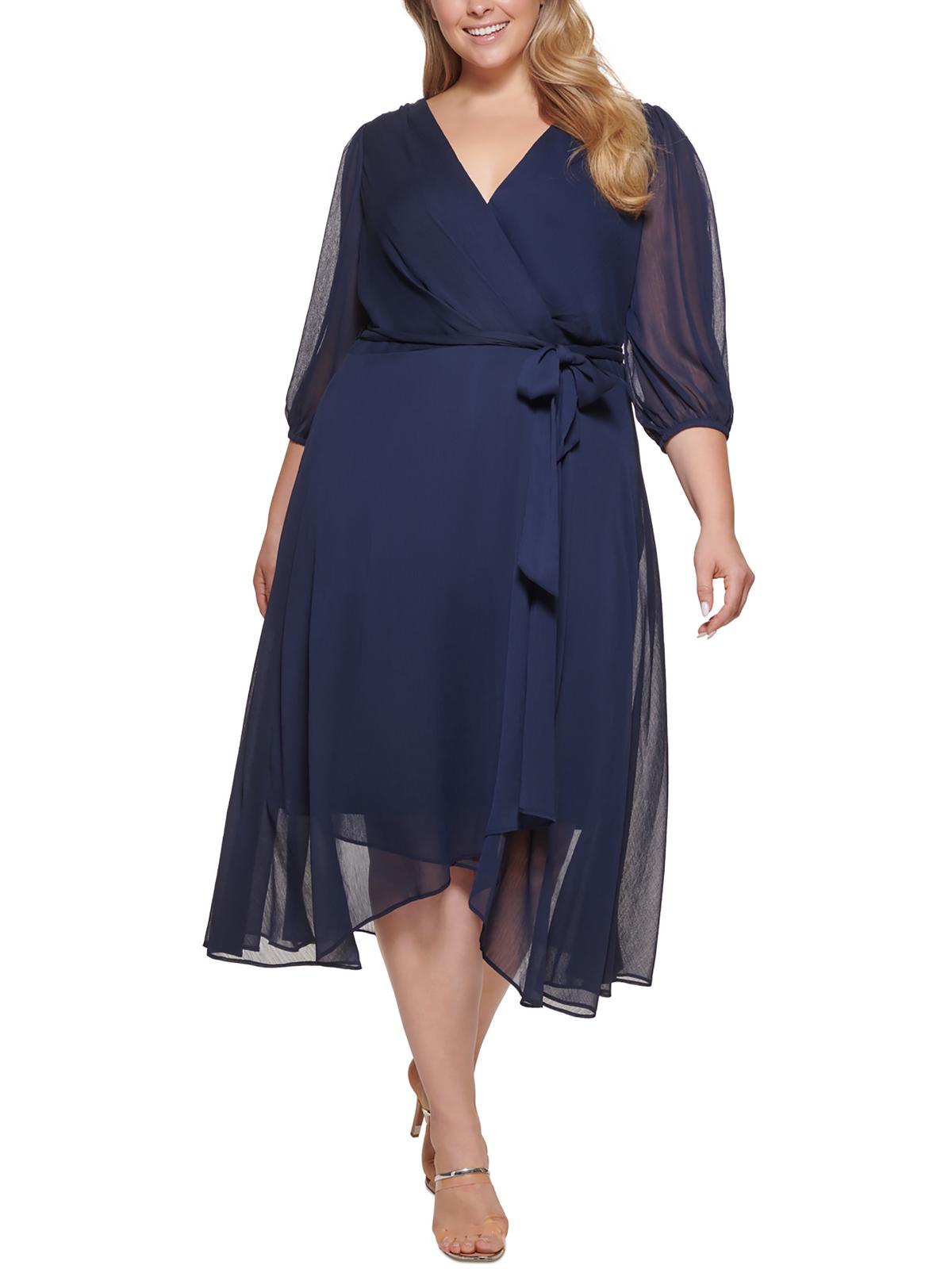 

Длинное макси-платье с запахом Plus Womens DKNY, темно-синий