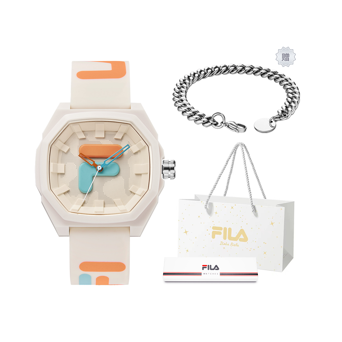 

FILA Часы Wrist Watch Quartz Movement Silicone Strap 45mm Beige Watch Dial Women's Watch