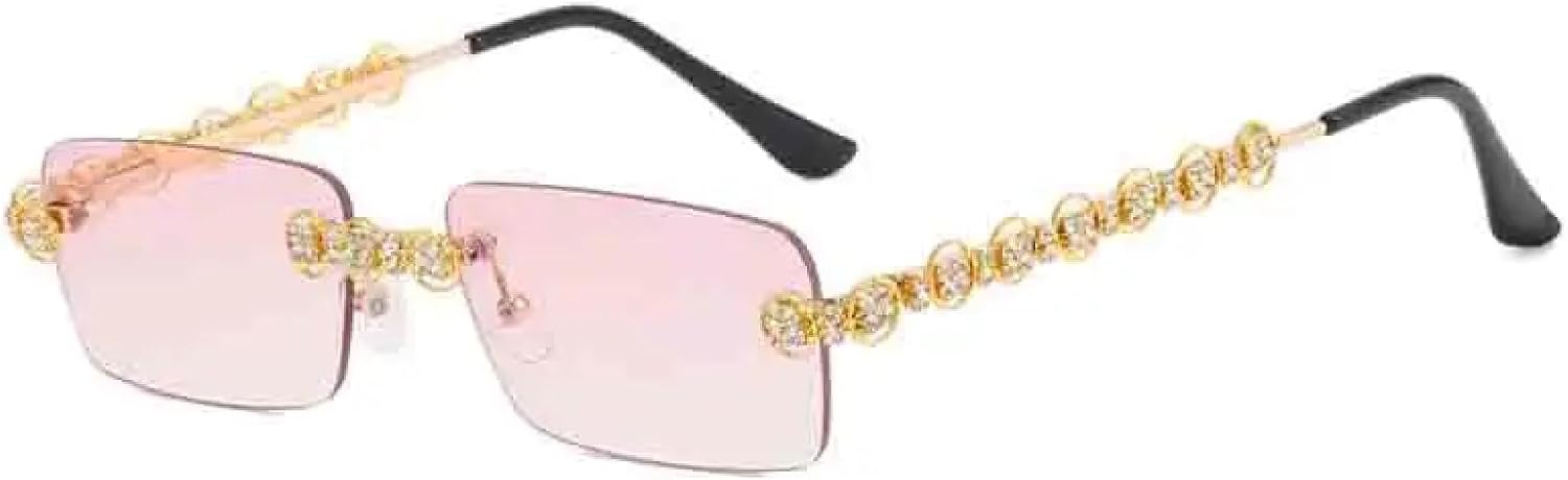 

Модные солнцезащитные очки класса люкс с прямой оправой, без оправы, с металлическим покрытием и огранкой «бриллиант», для женщин, защита от УФ-излучения UV400 TKKTLLT, Gold Pink