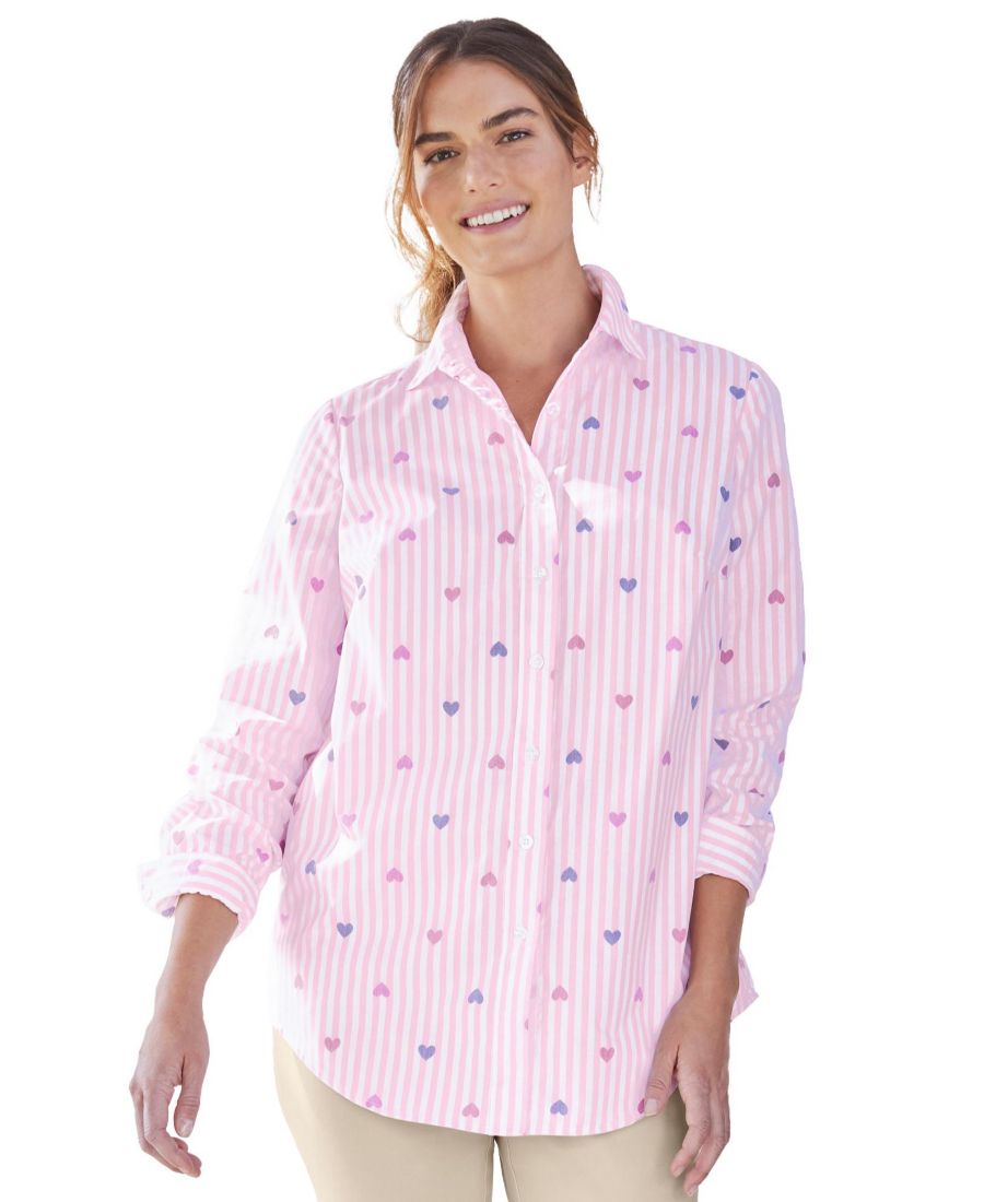 

Рубашка с длинным рукавом идеального размера для полных женщин Woman Within, Heart stripe multi
