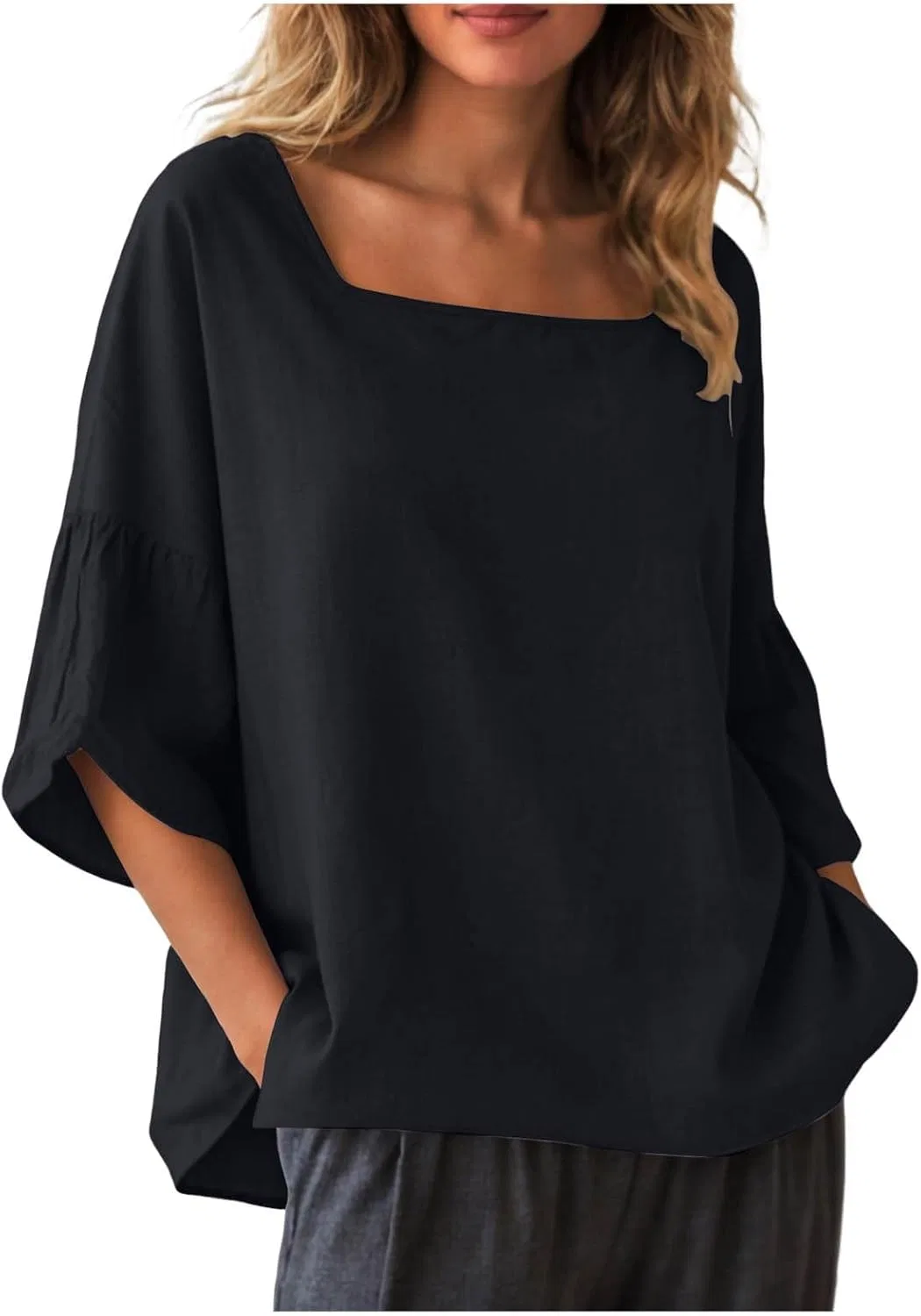 Блуза женская с цветочным принтом Linen Shirts for Women, черный