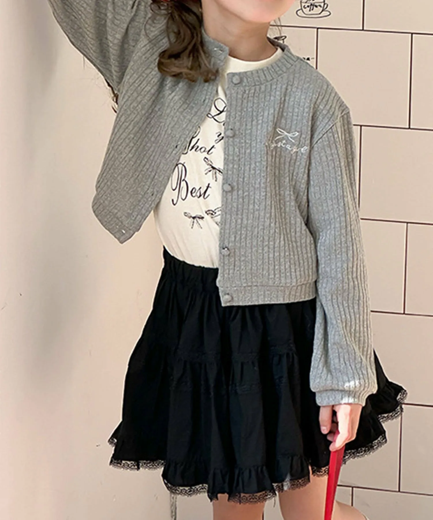 Детский ребристый кардиган с вышивкой Aimoha Kids, gray — фото 2