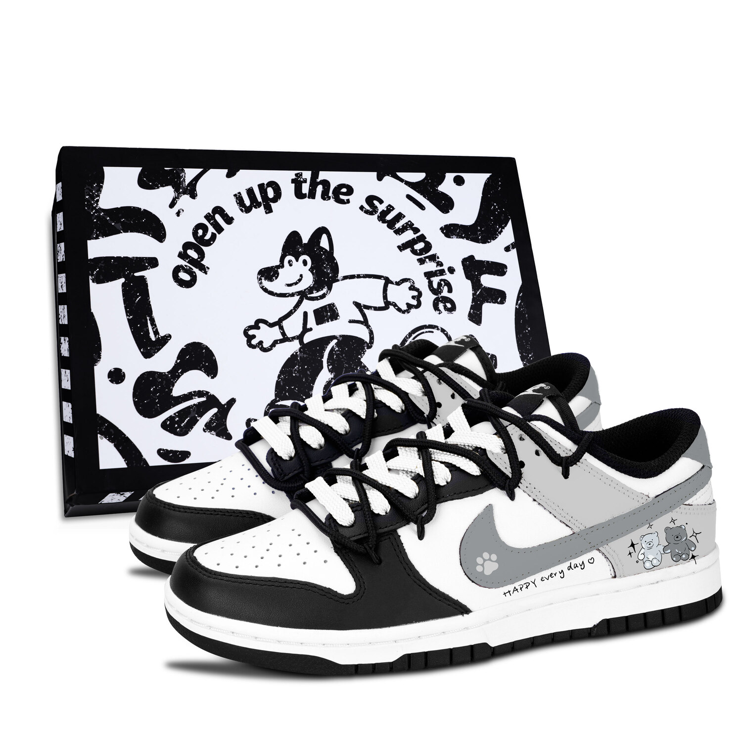 

Nike Детские низкие скейтбордистские кроссовки Dunk Double Bear Joy Claws, серые, унисекс