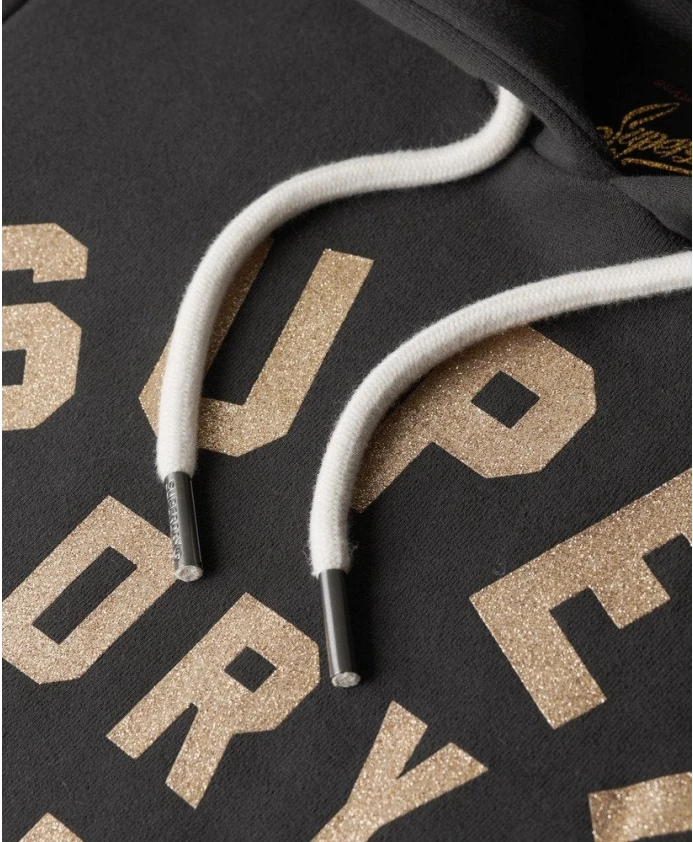 Худи с графическим логотипом и блестками, черное. Superdry, черный — фото 4