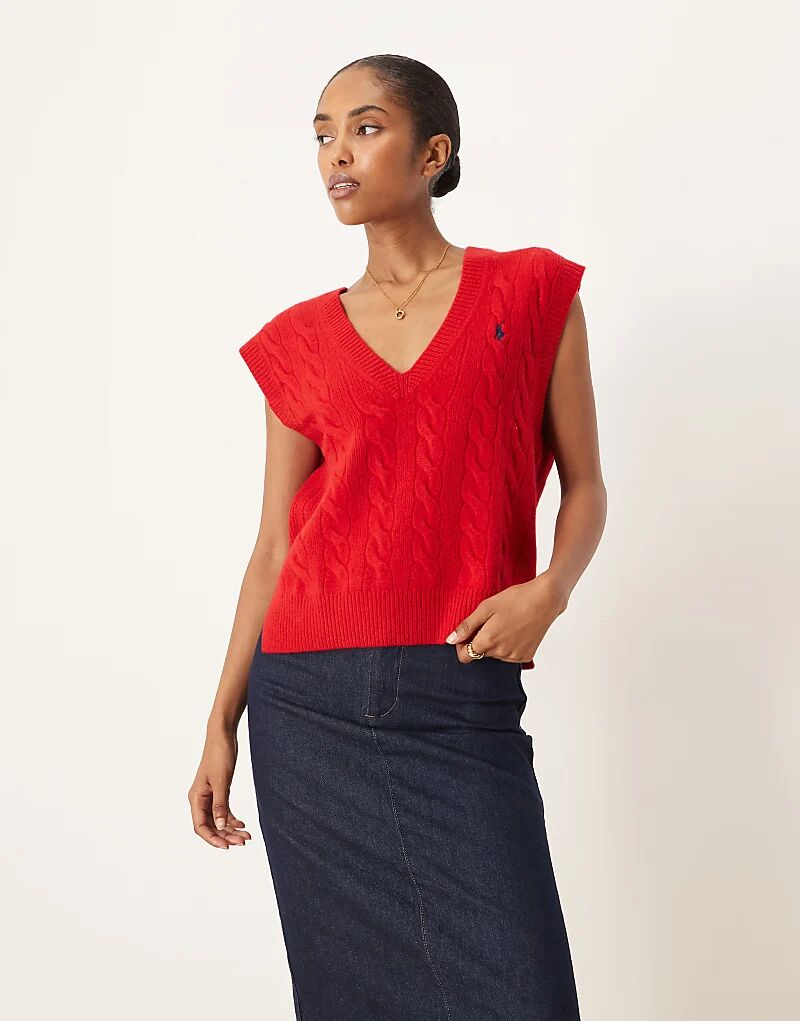 

Джемпер без рукавов Polo Ralph Lauren из высококачественной шерсти с косичной вязкой красного цвета