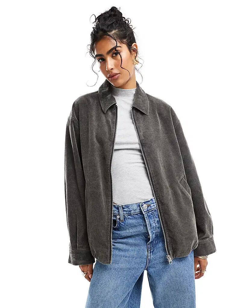 

Куртка харрингтон вельветовая стираная в угольном цвете ASOS DESIGN