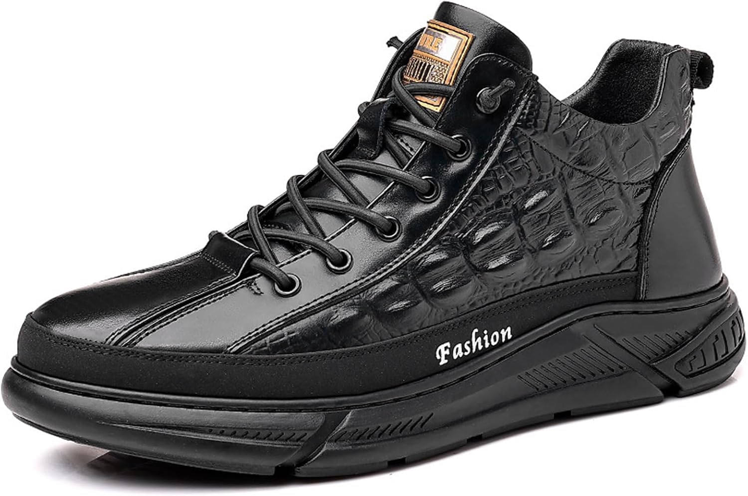 

Мужские кожаные спортивные ботинки на шнуровке с платформой, модные ботинки на щиколотку с круглым носком, высокие кроссовки для ходьбы, удобные, с нескользящей подошвой, повседневные ботинки Cvgvjy, черный