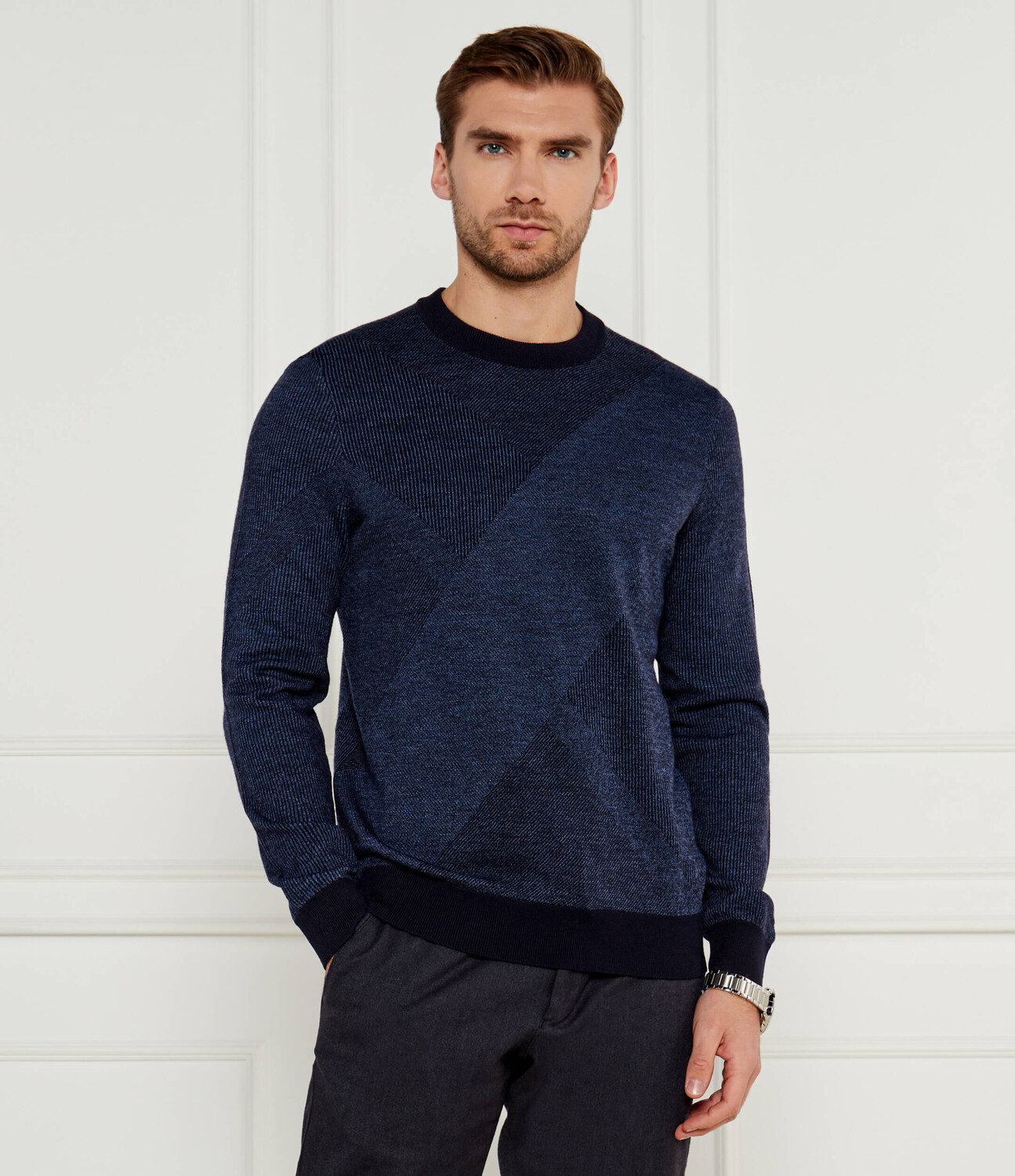 

Свитер из шерсти BOSS BLACK H-Eclaus Regular Fit, темно-синий