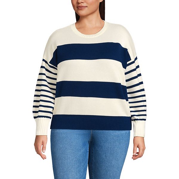 

Полосковая водолазка Drifter размера Plus Size Lands' End, Navy Ivory Stripe