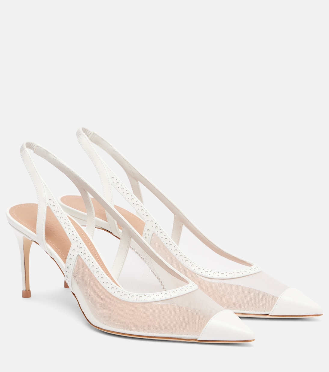 Туфли-лодочки Aubrey 70 с сетчатыми вставками и ремешком на пятке Malone Souliers, White\White