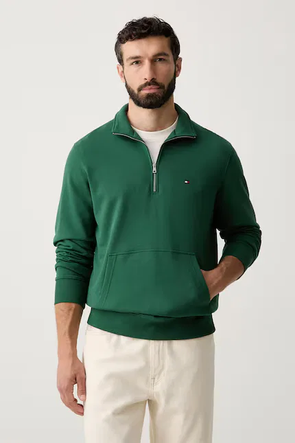 Толстовка с короткой молнией модель с воротником-стойкой Tommy Hilfiger, зеленый