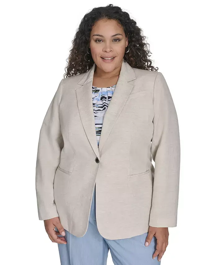 

Блейзер больших размеров из льняной смеси на одной пуговице Calvin Klein, коричневый/бежевый