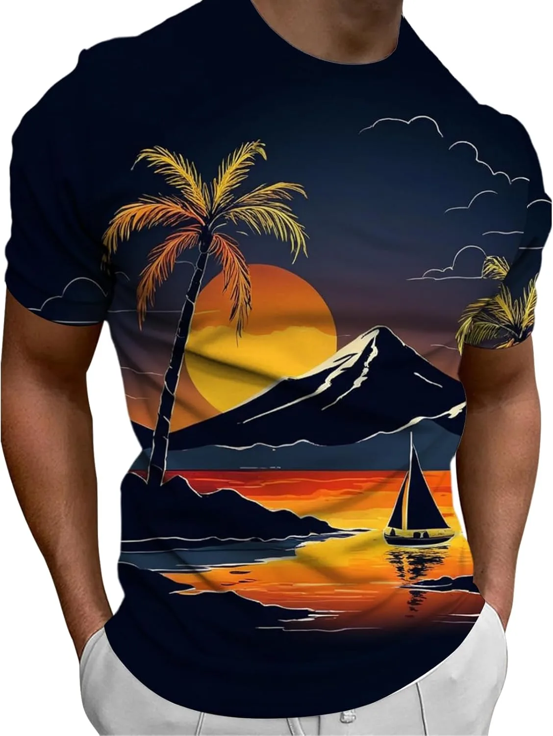 

Футболка для отпуска мужская | Crewneck Sport T-Shirt - Fitted Tee Moisture-Wicking