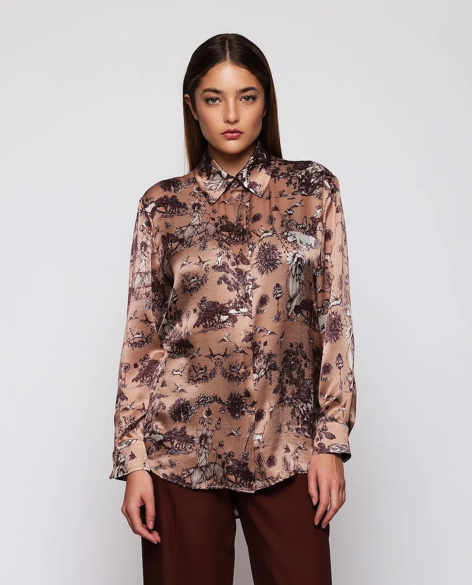

Женская блузка из шелка с принтом toile de jouy Mirto, коричневый